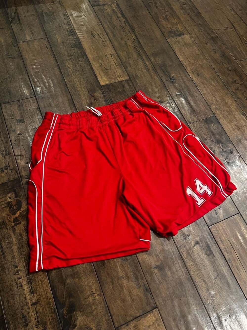 A4 Mesh Basketball Shorts Red White Number 14